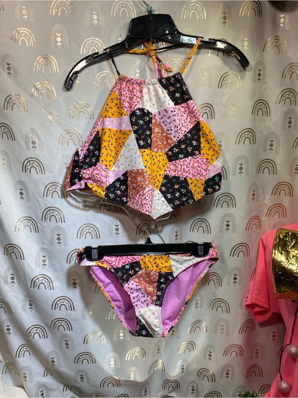 No Boundaries Pink Floral Patchwork Bikini Set